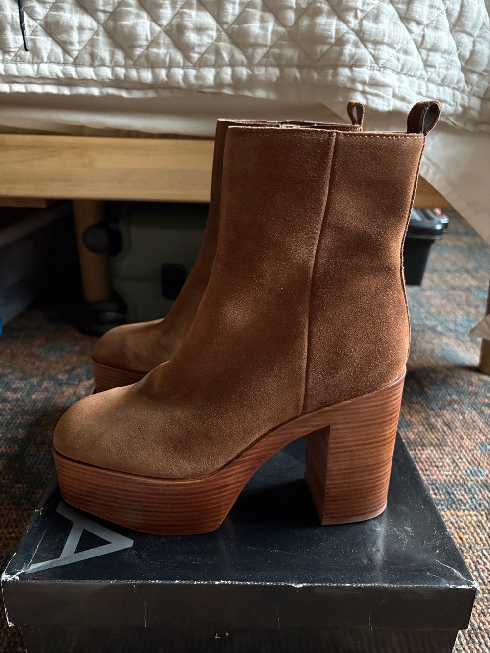 NEW Chestnut Brown Suede Platform Ankle Boots